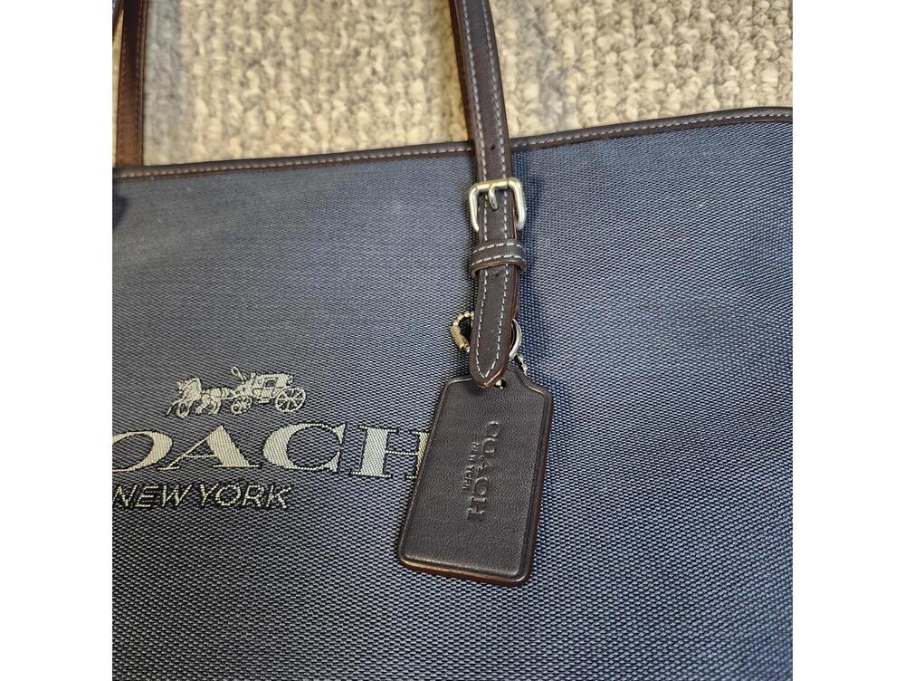 Coach City Tote Navy Blue Canvas Bag Leather Handles New Without Tags - Picture 6 of 12